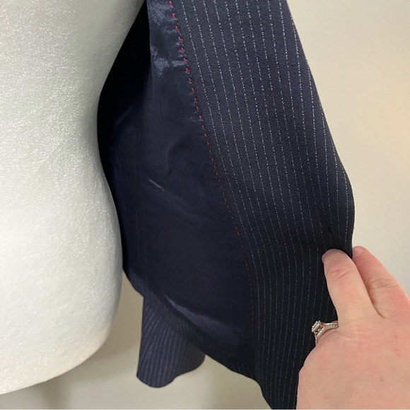 HUGO Hugo Boss Regular Fit Single Breasted Midnight Blue Pinstripe Blazer - Picture 6 of 14